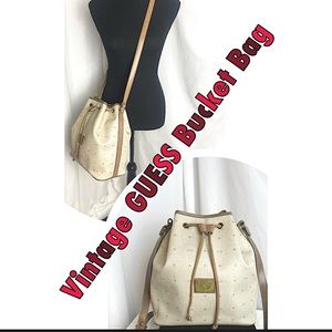 GUESS Vintage Cream Drawstring Bucket Bag